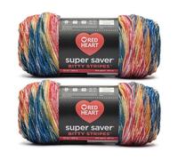 Red Heart Super Saver Bitty Stripe Sunset Stripe - Ovillo de hilo a rayas, paquete de 2 unidades de 283 g, 100% acrílico, estambre #4 (mediano), 515 yardas, tejido/ganchillo