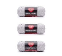 Red Heart Super Saver - Hilo metálico gris claro, paquete de 3 unidades de 142 g, acrílico, 4 medianos (peinado), 255 yardas, tejido/ganchillo