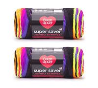 Red Heart Super Saver Jumbo Bright Stripe Set de 2 ovillos de hilo acrílico de 283 g/440 m, grosor medio (calibre 4), para tejer o hacer ganchillo