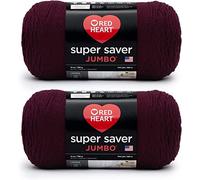 Red Heart Super Saver Jumbo Claret Yarn - Paquete de 2 unidades de 14 onzas - Acrílico - 4 medianos (peinado) - 744 yardas - Tejido/ganchillo