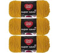 Red Heart Super Saver - Ovillo de hilo dorado, paquete de 3 unidades de 198 g, acrílico, n.º 4 mediano (peinado), 333 m, tejido/ganchillo