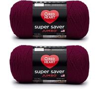 Red Heart Super Saver - Ovillo de hilo jumbo color borgoña, paquete de 2 de 14 onzas, acrílico, 4 medianos (peinado), 744 yardas, tejido/ganchillo