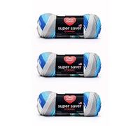 Red Heart Super Saver- Ovillo de hilo, paquete de 3 unidades, a rayas (Calm Stripe)
