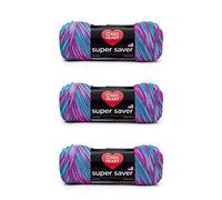 Red Heart Super Saver - Ovillo de hilo rosa, fucsia y turquesa (Bonbon Print), paquete de 3 unidades de 198 g, acrílico, n.º 4 mediano (peinado), 215 m, tejido/ganchillo