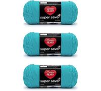 Red Heart Super Saver - Ovillo de hilo turquesa, paquete de 3 unidades de 198 g, acrílico, n.º 4 mediano (peinado), 333 m, tejido/ganchillo