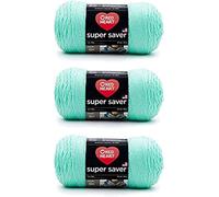 Red Heart Super Saver - Ovillo de hilo verde menta, paquete de 3 unidades de 198 g, acrílico, n.º 4 mediano (peinado), 333 m, tejido/ganchillo