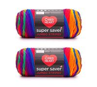 Red Heart Super Saver - Ovillo de lana de rayas favoritas, paquete de 2 unidades de 14 onzas, acrílico, 4 medianos (peinado), 482 yardas, tejido/ganchillo