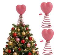Red Heart Tree Topper, Love Ornament for Mini Trees 2026 New Glitter Tree Topper with Spiral Base for Trees Heart Decorations Valentine Wedding Home Party Tabletop Decor (2pcs Pink)