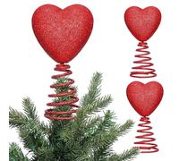 Red Heart Tree Topper, Love Ornament for Mini Trees 2026 New Glitter Tree Topper with Spiral Base for Trees Heart Decorations Valentine Wedding Home Party Tabletop Decor (2pcs Red)