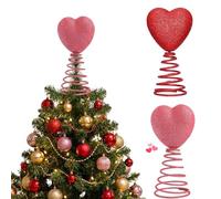 Red Heart Tree Topper, Love Ornament for Mini Trees 2026 New Glitter Tree Topper with Spiral Base for Trees Heart Decorations Valentine Wedding Home Party Tabletop Decor (Red+Pink)