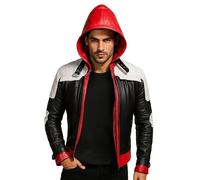 Red Hood (Jason Todd) Batman Arkham Knight Chaqueta de cuero para hombre-Biker Chaqueta de cuero, Chaqueta de piel sintética para motociclista, S