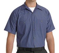 Red Kap Camisa de Trabajo Industrial de Manga Corta para Hombre, Rayas Grises y Azules, XXL Alto