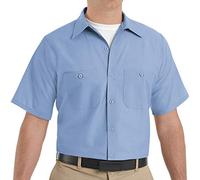 Red Kap Camisa de trabajo industrial para hombre, corte normal, manga corta, Azul/claro, Small