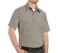 Red Kap Men's Geometric Micro-Check Work Shirt, Denim Blue Micro Check, Short Sleeve 2X-Large