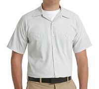 Red Kap Men's Industrial Stripe Work Shirt, White/Green Stripe, Short Sleeve Small