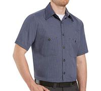 Red Kap Micro-Check Uniform Shirt, Regular Fit, Short Sleeve Camisa Abotonada, Azul/carbón, 3XL para Hombre