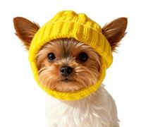 Red Knit Dog Beanie with Ear Flaps, Cozy Winter Hat for Small Dogs & Cats, Soft Stretchy Knit, Holiday Photo & Outdoor Walk Accessory (Yellow)