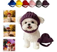 Red Knit Dog Beanie with Ear Flaps,Cute Pet Knitted Snood with Ears Holes,Dogs Cozy Warm Winter Hat,Soft Breathable Pets Headband Stretchy Ear Cover Cap for Dog Cat (Purple)