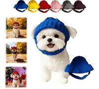 Red Knit Dog Beanie with Ear Flaps,Cute Pet Knitted Snood with Ears Holes,Dogs Cozy Warm Winter Hat,Soft Breathable Pets Headband Stretchy Ear Cover Cap for Dog Cat (Blue)