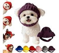 Red Knit Dog Beanie with Ear Flaps, Dog Beanie Hat with Ear Holes, Cute Cozy Pet Knit Hat, Warm Winter Pet Hat for Small Medium Dogs Cats (Purple)