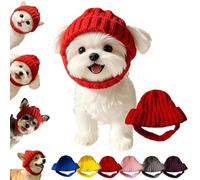 Red Knit Dog Beanie with Ear Flaps, Dog Beanie Hat with Ear Holes, Cute Cozy Pet Knit Hat, Warm Winter Pet Hat for Small Medium Dogs Cats (Red)
