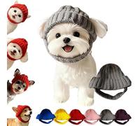 Red Knit Dog Beanie with Ear Flaps, Dog Beanie Hat with Ear Holes, Cute Cozy Pet Knit Hat, Warm Winter Pet Hat for Small Medium Dogs Cats (Gray)