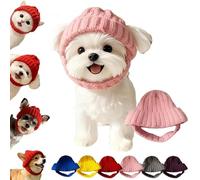 Red Knit Dog Beanie with Ear Flaps, Dog Beanie Hat with Ear Holes, Cute Cozy Pet Knit Hat, Warm Winter Pet Hat for Small Medium Dogs Cats (Pink)