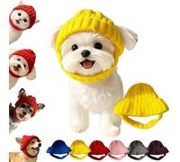 Red Knit Dog Beanie with Ear Flaps, Dog Beanie Hat with Ear Holes, Cute Cozy Pet Knit Hat, Warm Winter Pet Hat for Small Medium Dogs Cats (Yellow)
