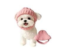 Red Knit Dog Beanie with Ear Flaps - Dog Warm Winter Hat with Ear Holes, Kawaii Windproof Beanie for Small Dogs, Adorable Outfits Unique to Dogs (Pink)