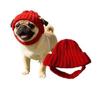 Red Knit Dog Beanie with Ear Flaps - Gorro cálido de invierno para pequeñas crías, gorro de punto rojo para mascotas, sombreros para perros de Navidad, cozy elástico, manguitos de oído para el cuello