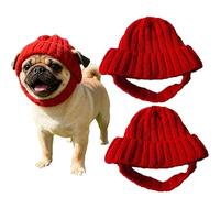 Red Knit Dog Beanie with Ear Flaps - Gorro cálido de invierno para pequeñas crías, gorro de punto rojo para mascotas, sombreros para perros de Navidad, cozy elástico, manguitos de oído para el cuello
