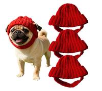 Red Knit Dog Beanie with Ear Flaps - Gorro cálido de invierno para pequeñas crías, gorro de punto rojo para mascotas, sombreros para perros de Navidad, cozy elástico, manguitos de oído para el cuello