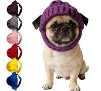 Red Knit Dog Beanie with Ear Flaps - Warm Winter Hat, Crocheted Snood Winter Warm Ear Flap Hat, Soft Knitted Hat Pet Cap,Turn Your Pup into The Season’s Cute Star (Purple)