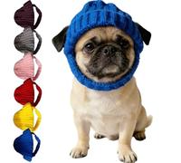 Red Knit Dog Beanie with Ear Flaps - Warm Winter Hat, Crocheted Snood Winter Warm Ear Flap Hat, Soft Knitted Hat Pet Cap,Turn Your Pup into The Season’s Cute Star (Blue)