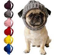 Red Knit Dog Beanie with Ear Flaps - Warm Winter Hat, Crocheted Snood Winter Warm Ear Flap Hat, Soft Knitted Hat Pet Cap,Turn Your Pup into The Season’s Cute Star (Grey)