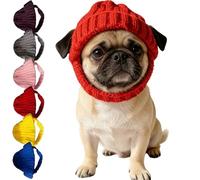 Red Knit Dog Beanie with Ear Flaps - Warm Winter Hat, Crocheted Snood Winter Warm Ear Flap Hat, Soft Knitted Hat Pet Cap,Turn Your Pup into The Season’s Cute Star (Red)
