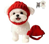 Red Knit Dog Beanie with Ear Flaps - Warm Winter Hat, Dog Knitted Hat Cat Christmas Wool Hat, Cozy Stretchy Knit Hats for Small Dogs (1Pcs)