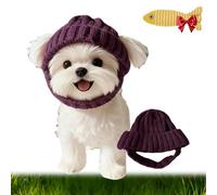 Red Knit Dog Beanie with Ear Flaps - Warm Winter Hat for Pet, Dog Knit Beanie Winter Hat with Ear Holes, Pet Knitted Snood with Ears Holes for Small & Medium Pets (Purple)