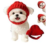 Red Knit Dog Beanie with Ear Flaps, Warm Winter Hat for Small & Medium Dogs & Cats, Soft Stretchy Knit, Ear Holes & Flaps, Cold Weather Outdoor Walks & Photos (Red)