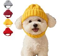 Red Knit Dog Beanie with Ear Flaps - Warm Winter Hat, Knitted Pet Snood with Ear Holes, Flexible Fit That Stays Put for Small Dogs (Yellow,Medium)