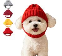 Red Knit Dog Beanie with Ear Flaps - Warm Winter Hat, Knitted Pet Snood with Ear Holes, Flexible Fit That Stays Put for Small Dogs (Red,Small)