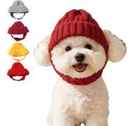 Red Knit Dog Beanie with Ear Flaps - Warm Winter Hat, Knitted Pet Snood with Ear Holes, Flexible Fit That Stays Put for Small Dogs (Burgundy,Small)