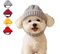 Red Knit Dog Beanie with Ear Flaps - Warm Winter Hat, Knitted Pet Snood with Ear Holes, Flexible Fit That Stays Put for Small Dogs (Gray,Medium)