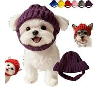 Red Knit Dog Beanie with Ear Flaps, Warm Winter Hat, Pet Knitted Snood with Ears Holes, Cute Snoods for Dogs, Cozy Stretchy Puppy Cap for Cold Weather (Purple)