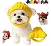 Red Knit Dog Beanie with Ear Flaps, Warm Winter Hat, Pet Knitted Snood with Ears Holes, Cute Snoods for Dogs, Cozy Stretchy Puppy Cap for Cold Weather (Yellow)