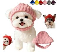 Red Knit Dog Beanie with Ear Flaps, Warm Winter Hat, Pet Knitted Snood with Ears Holes, Cute Snoods for Dogs, Cozy Stretchy Puppy Cap for Cold Weather (Pink)