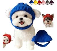 Red Knit Dog Beanie with Ear Flaps, Warm Winter Hat, Pet Knitted Snood with Ears Holes, Cute Snoods for Dogs, Cozy Stretchy Puppy Cap for Cold Weather (Blue)