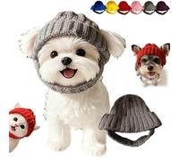 Red Knit Dog Beanie with Ear Flaps, Warm Winter Hat, Pet Knitted Snood with Ears Holes, Cute Snoods for Dogs, Cozy Stretchy Puppy Cap for Cold Weather (Gray)