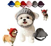 Red Knit Dog Beanie with Ear Flaps - Warm Winter Hat, Red Knit Dog Beanie with Ear Flaps, Reds Cozy Pet Knits Hat, Soft Cute Snood Wrap for Pets, Anti-Drop Design (Gray)