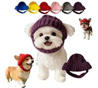 Red Knit Dog Beanie with Ear Flaps - Warm Winter Hat, Red Knit Dog Beanie with Ear Flaps, Reds Cozy Pet Knits Hat, Soft Cute Snood Wrap for Pets, Anti-Drop Design (Purple)